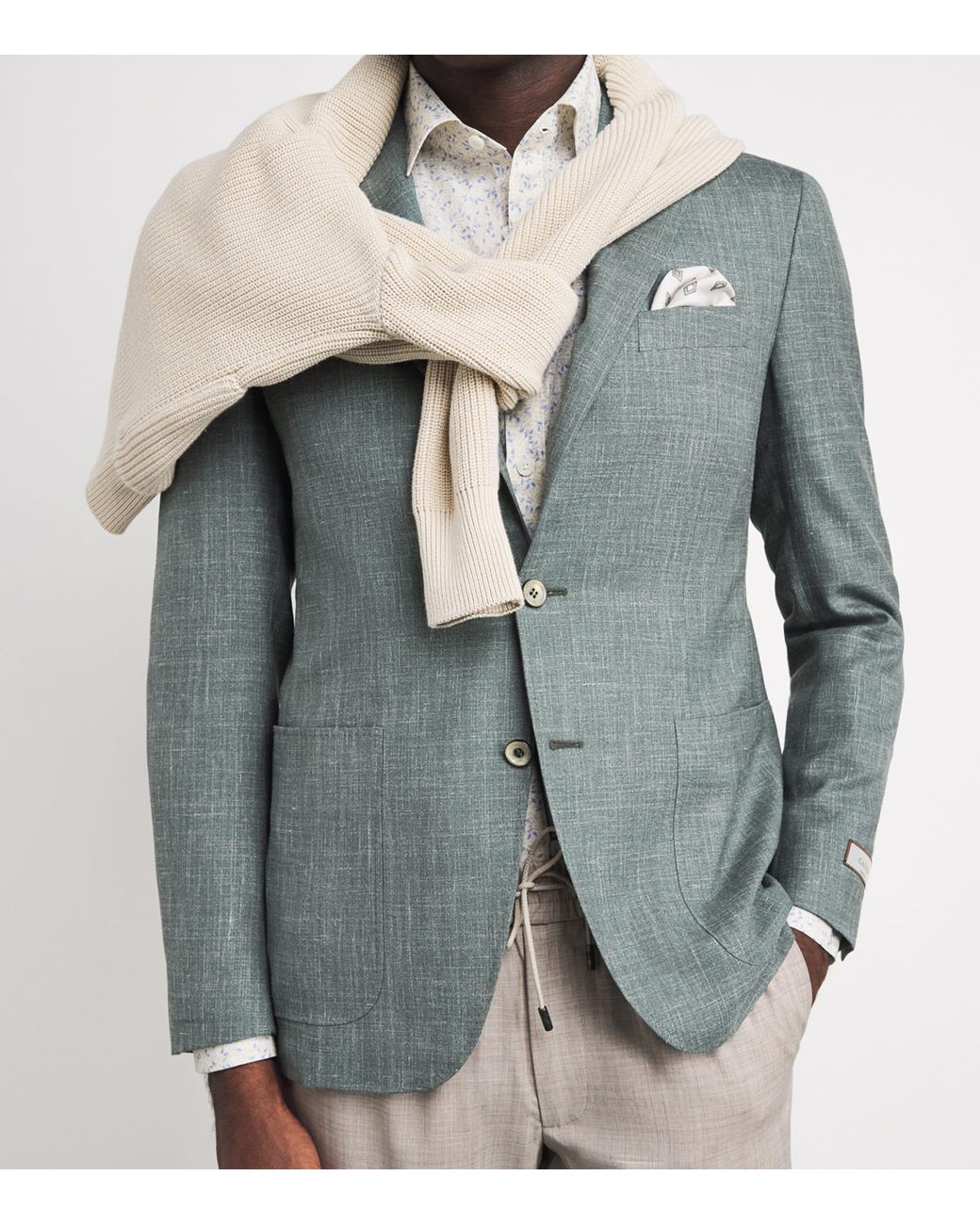 Canali Gray Wool-Silk-Linen Unlined Blazer for men