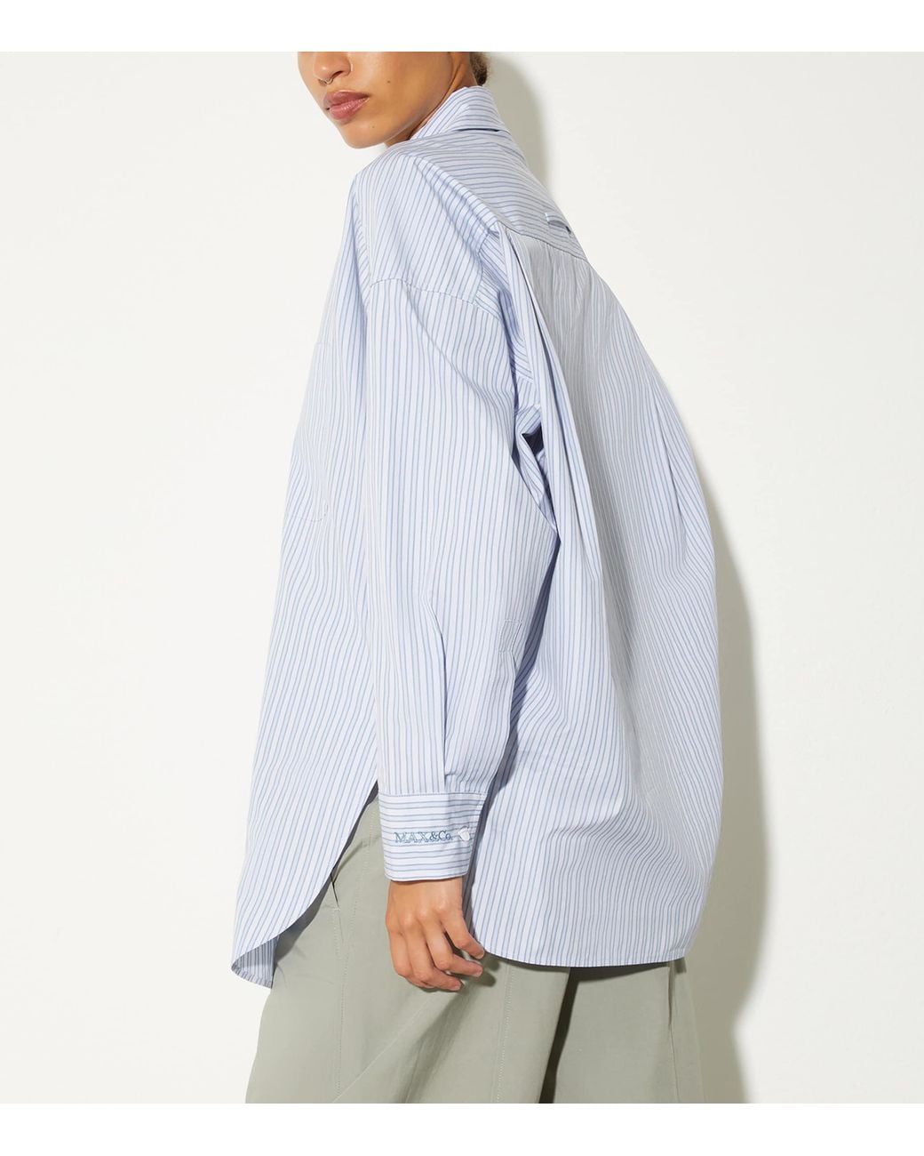 MAX&Co. Blue Oversized Embroidered Stripe Shirt