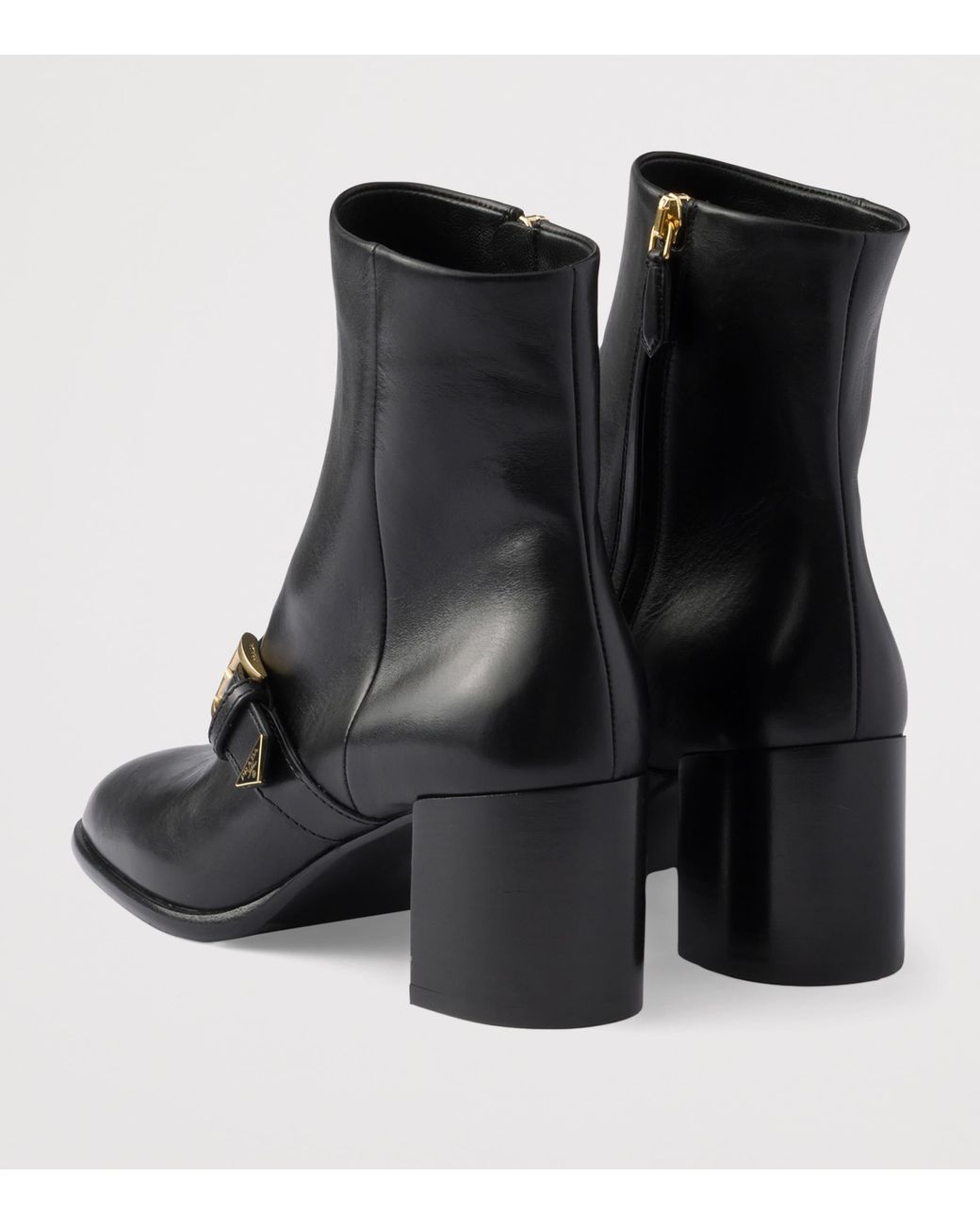 Prada Black Leather Buckle Booties Ankle Boots 65