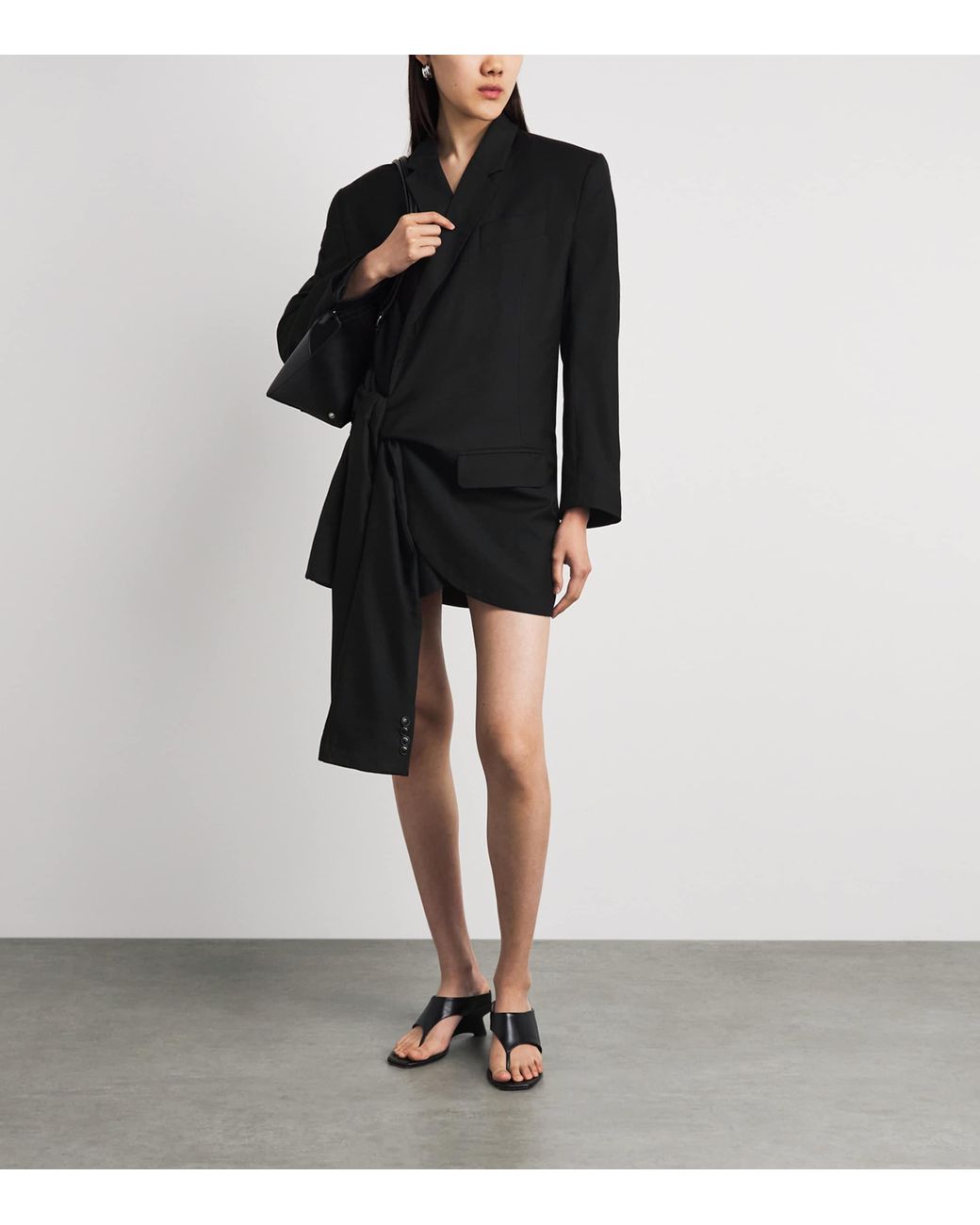 Late for Work Black Blazer Sleeve-Tie Mini Dress