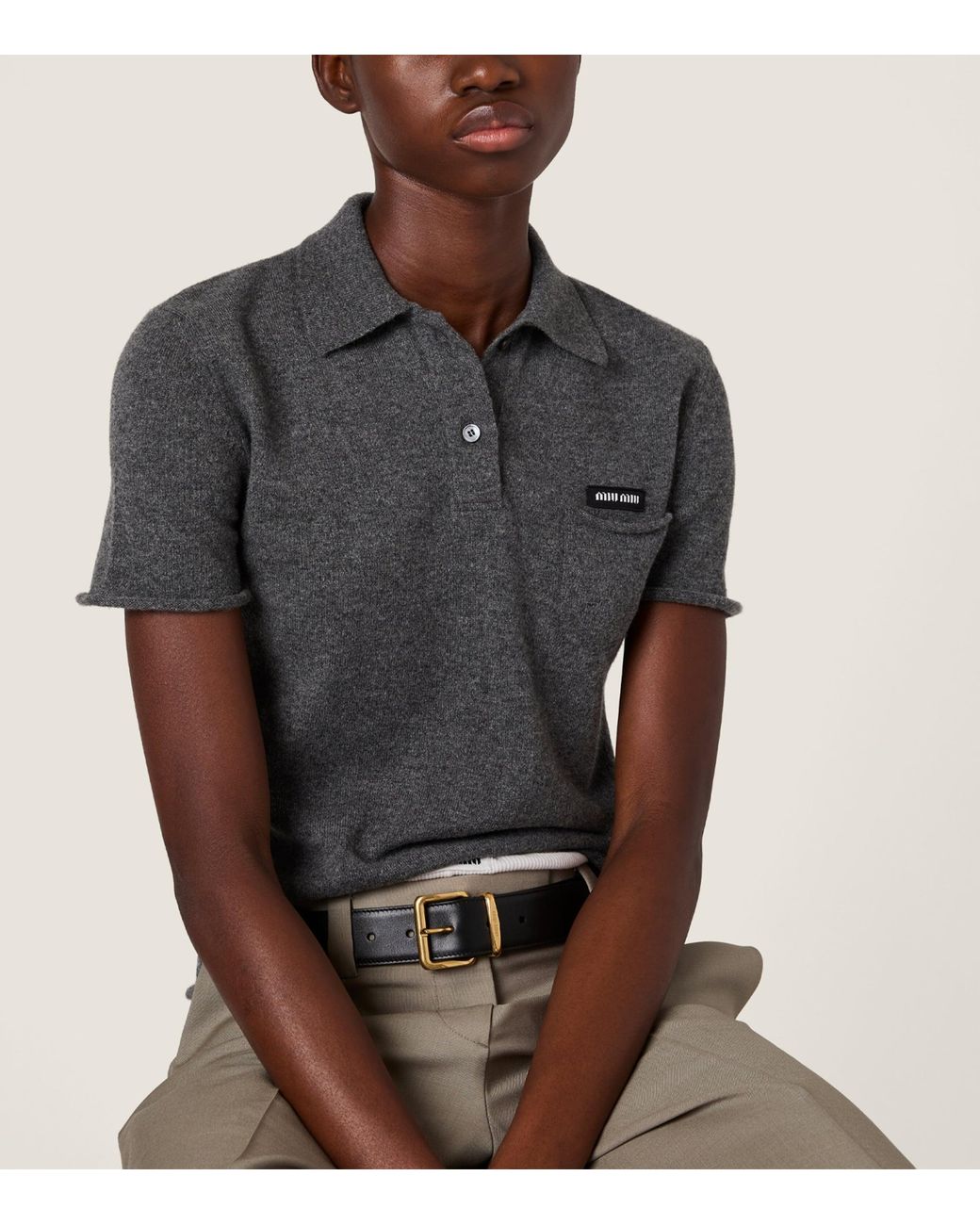 Miu Miu Black Cashmere Logo Polo Shirt