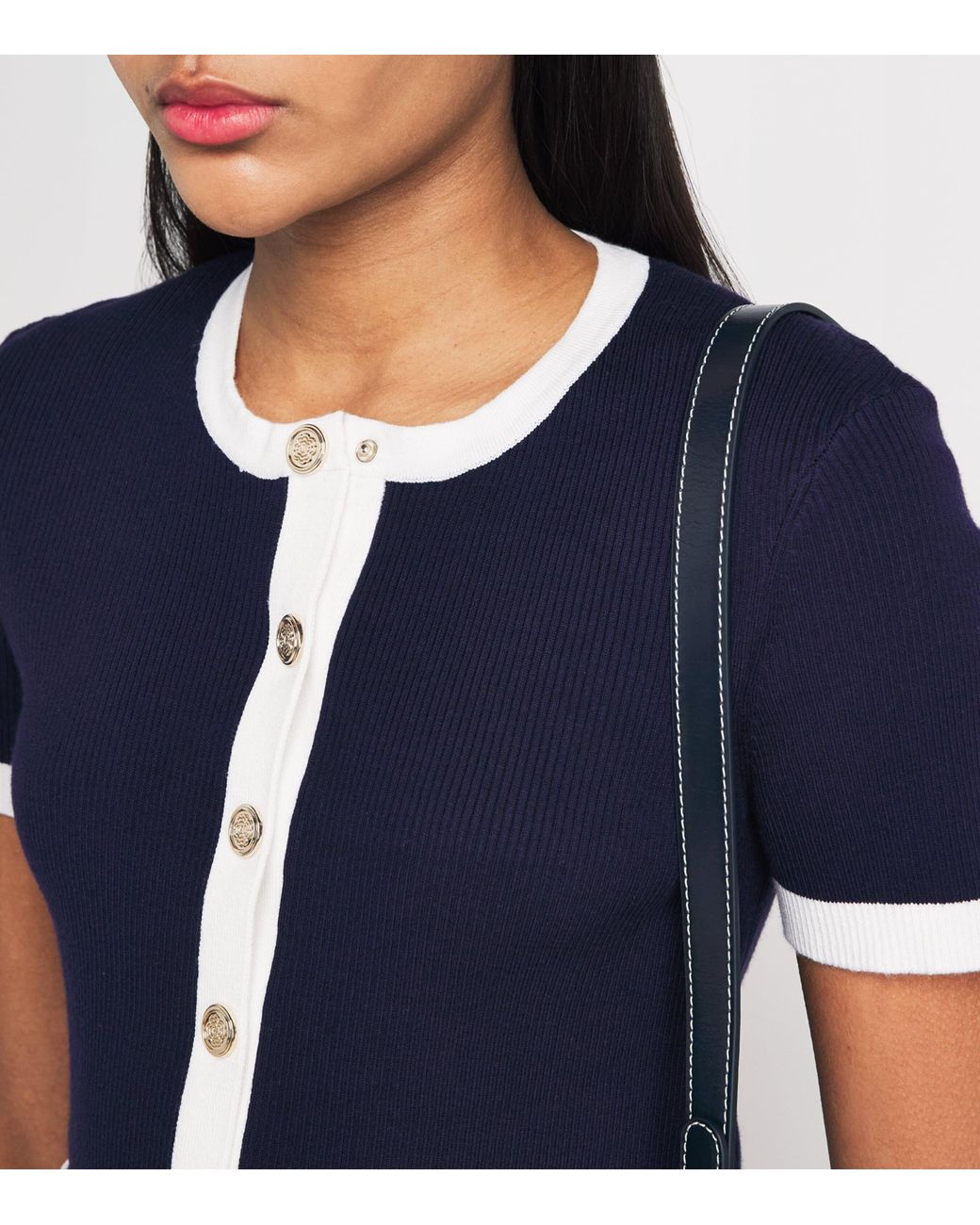 Maje Blue Contrast-Trim Cropped Cardigan