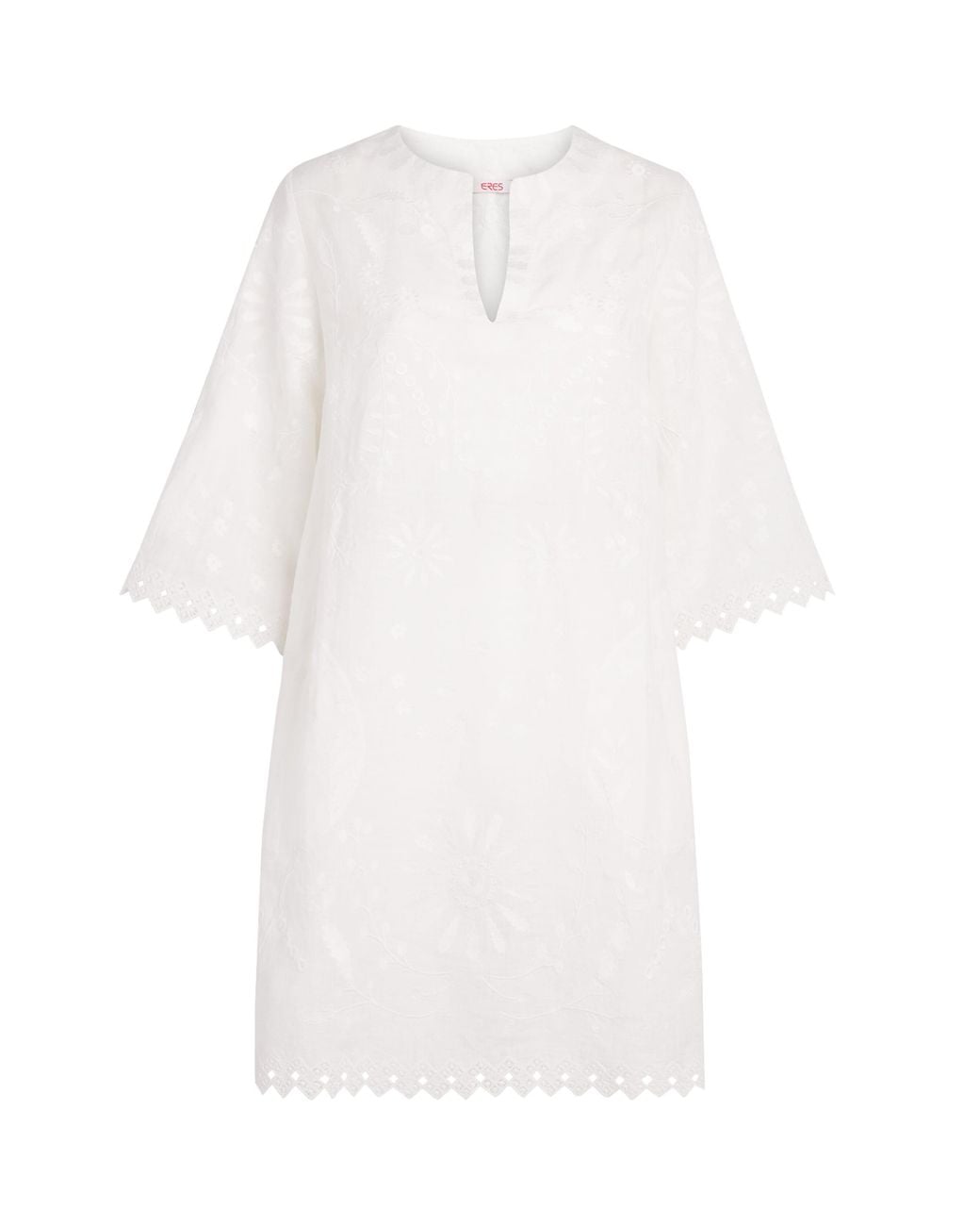 Eres White Linen Aigue-Marine Embroidered Kaftan