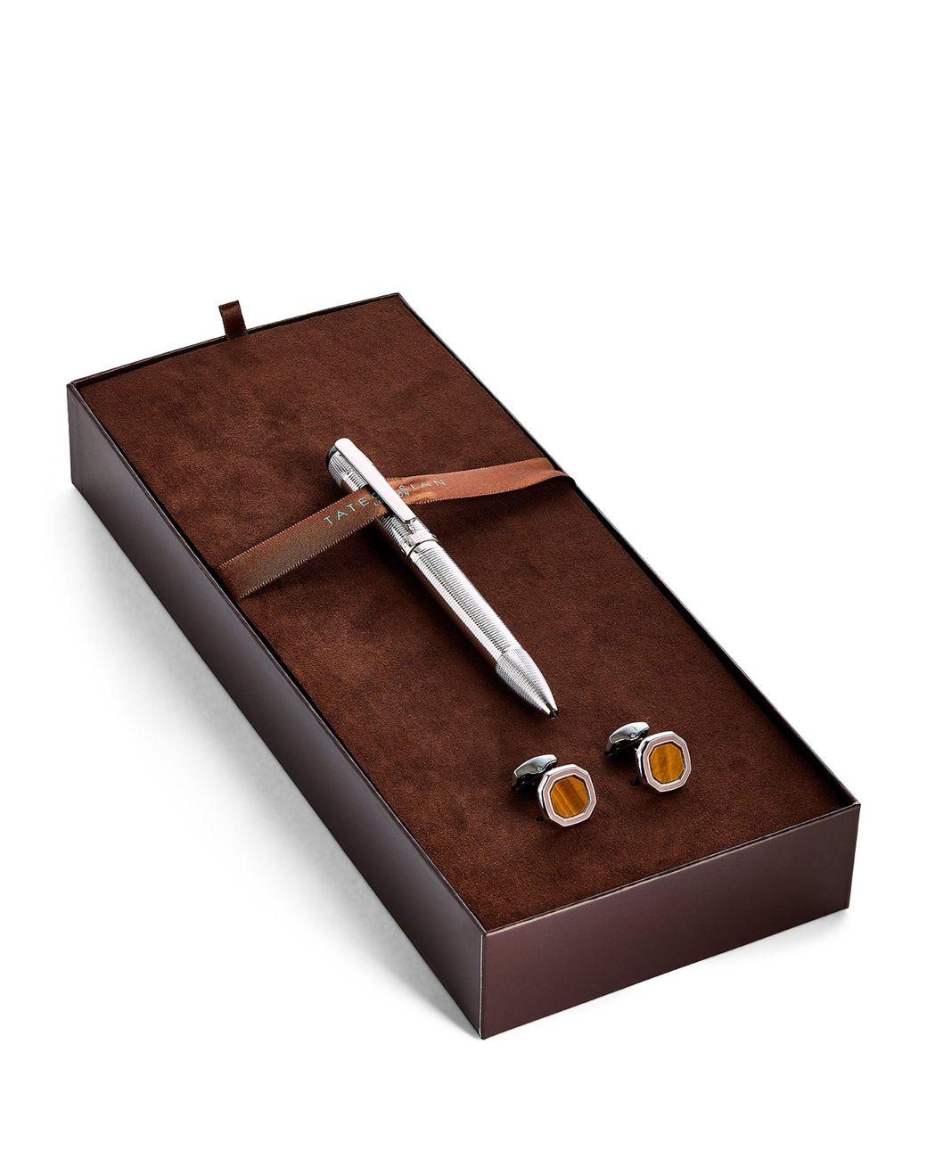 Tateossian Brown Palladium-Plated Pen And Cufflinks Set for men