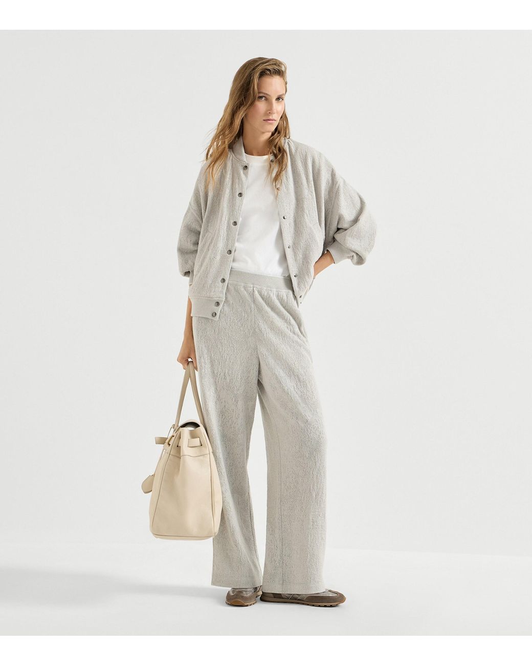 Brunello Cucinelli Gray Sparkling Lace Jersey Track Trousers