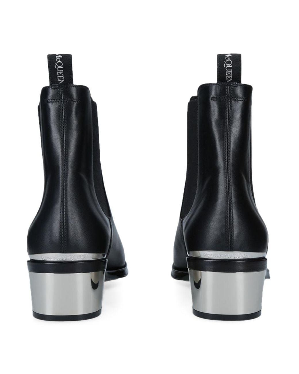 Alexander McQueen Black Leather Men\'s Boots with Silver Accent Chelsea Boots - Alexander Mcqueen - Leather - Black/ Silver main image 4