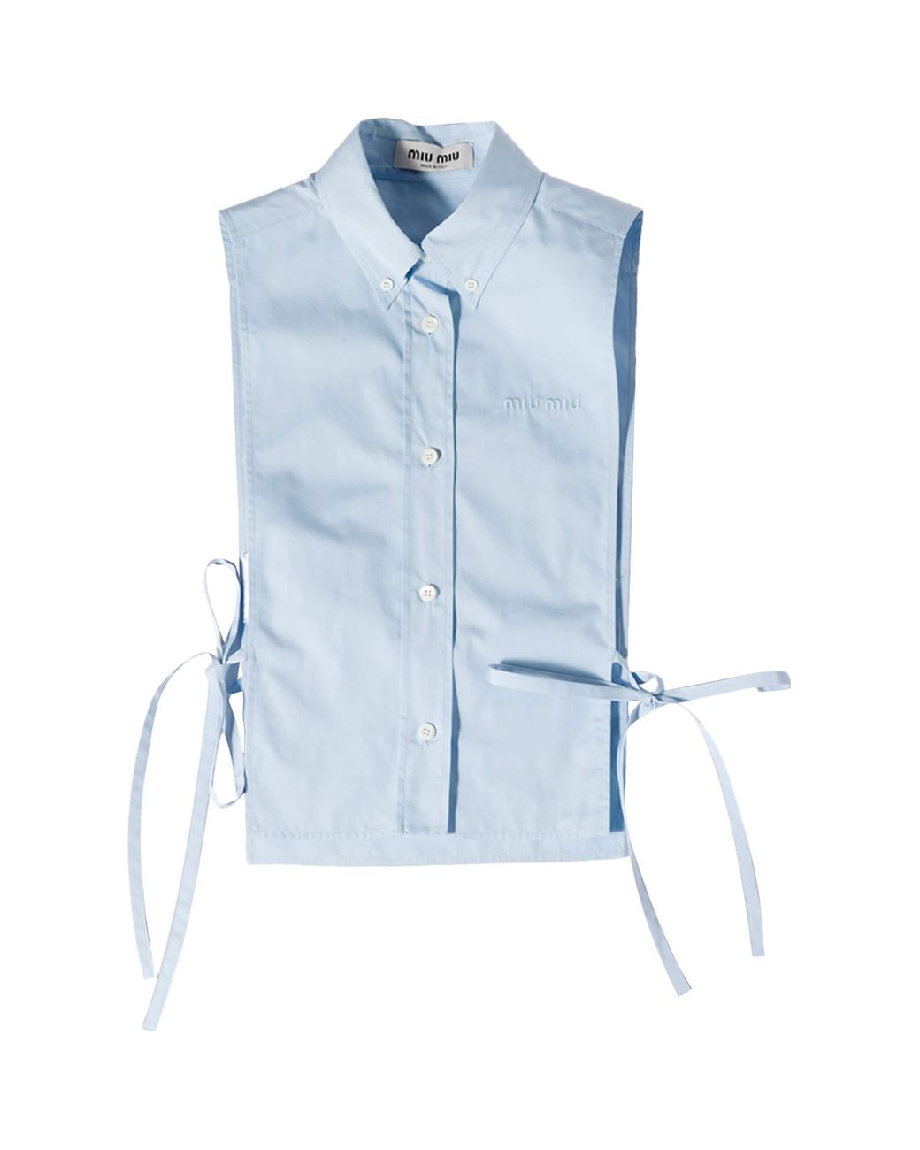 Miu Miu Blue Cotton Poplin Side-Tie Blouse