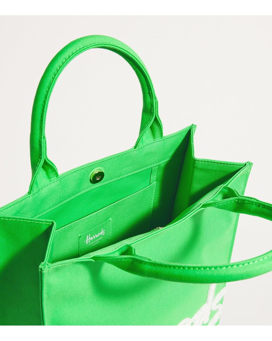 Harrods Green Small Cotton Logo Tote Bag