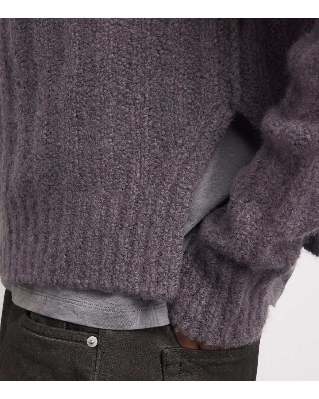 Rick Owens Gray Cashmere-Silk Funnel-Neck Sweater for men