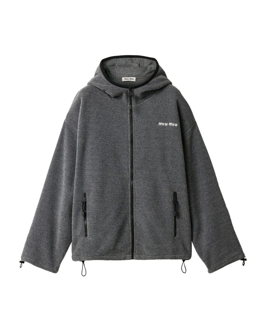 Miu Miu Gray Fleece Zip-Up Hooded Jacket