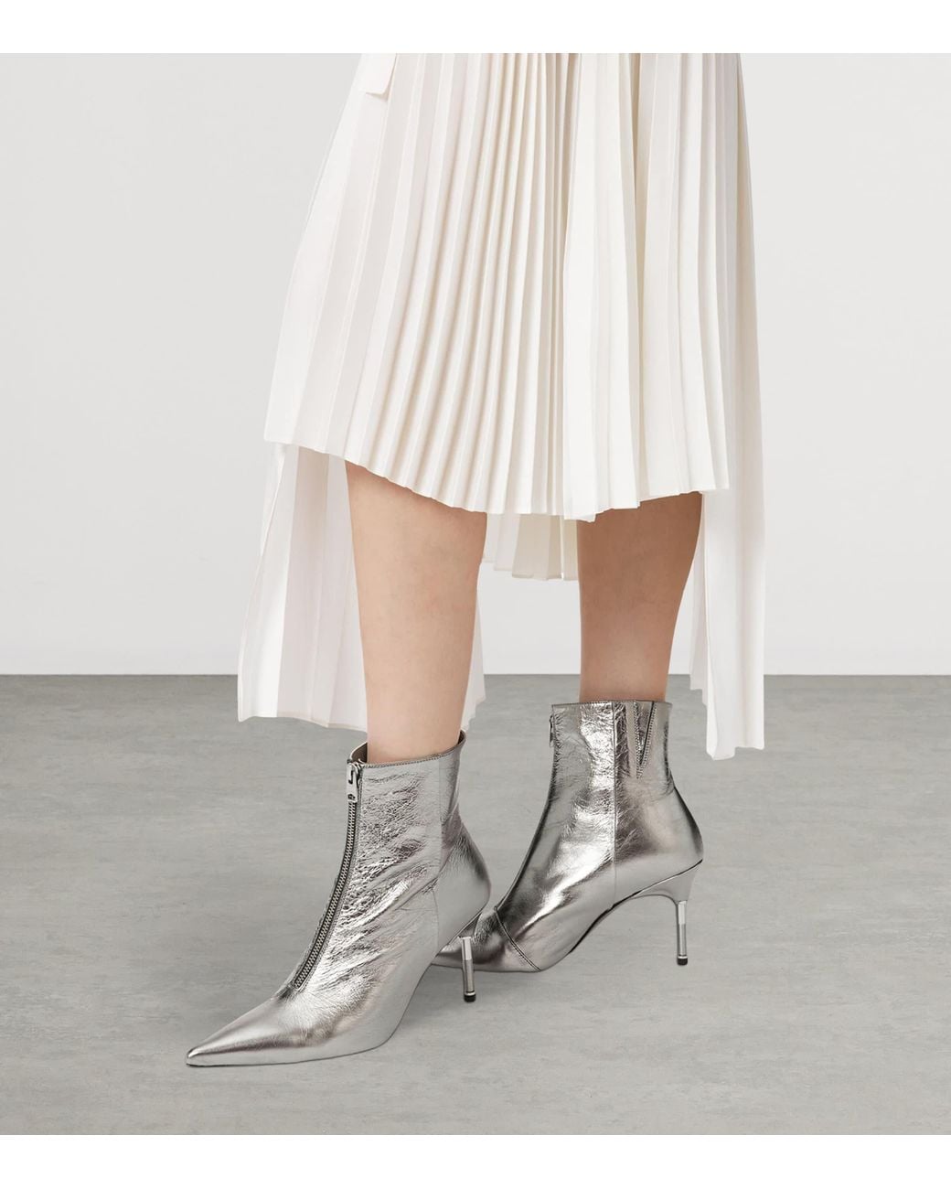 AllSaints Gray Metallic Natasha Ankle Boots 88