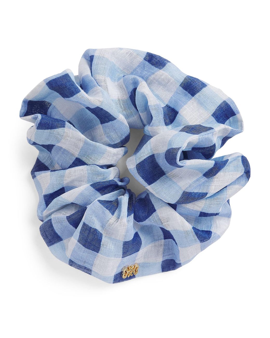 Sandro Blue Linen-Blend Gingham Scrunchie