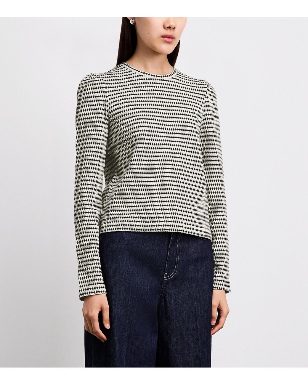 ME+EM Natural Long-Sleeve Jacquard Top