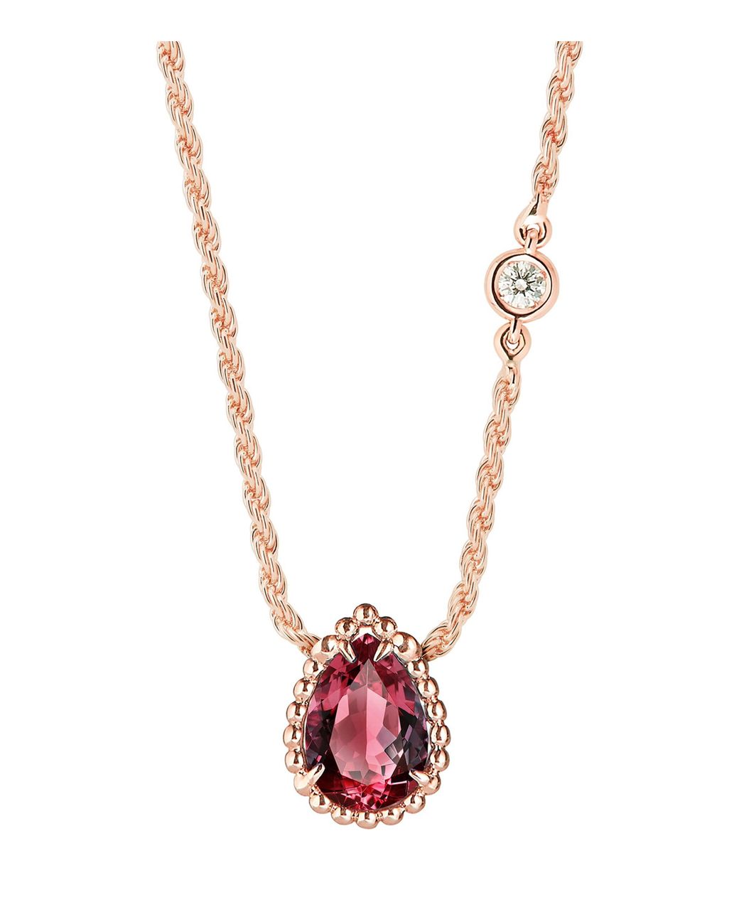 Boucheron White Extra Small Rose, Diamond And Garnet Serpent Bohème Motif Necklace