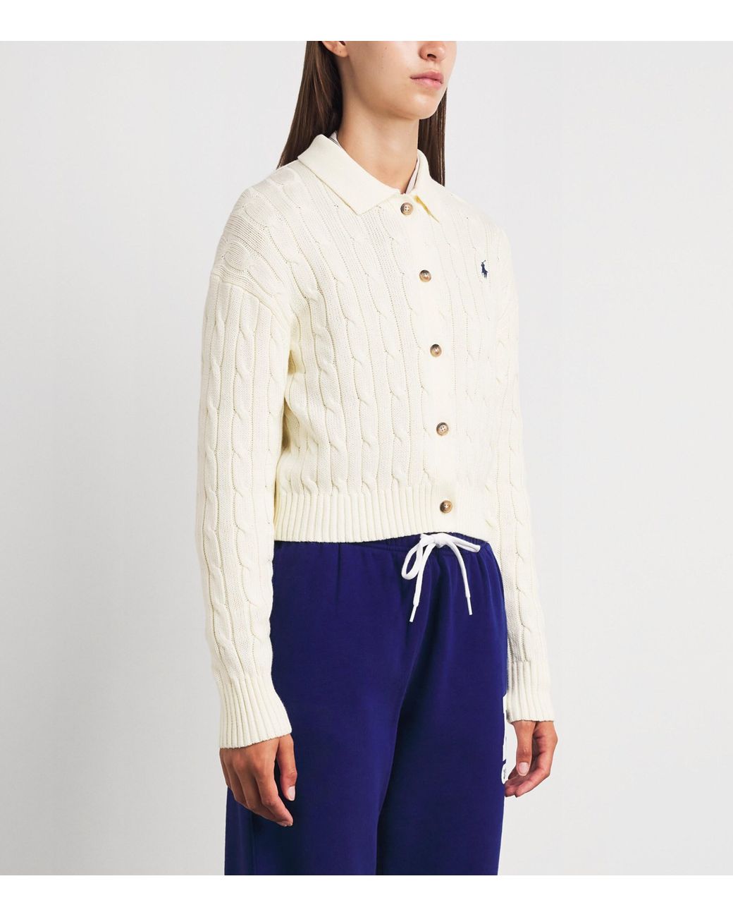 Polo Ralph Lauren White Cotton Cable-Knit Polo Cardigan