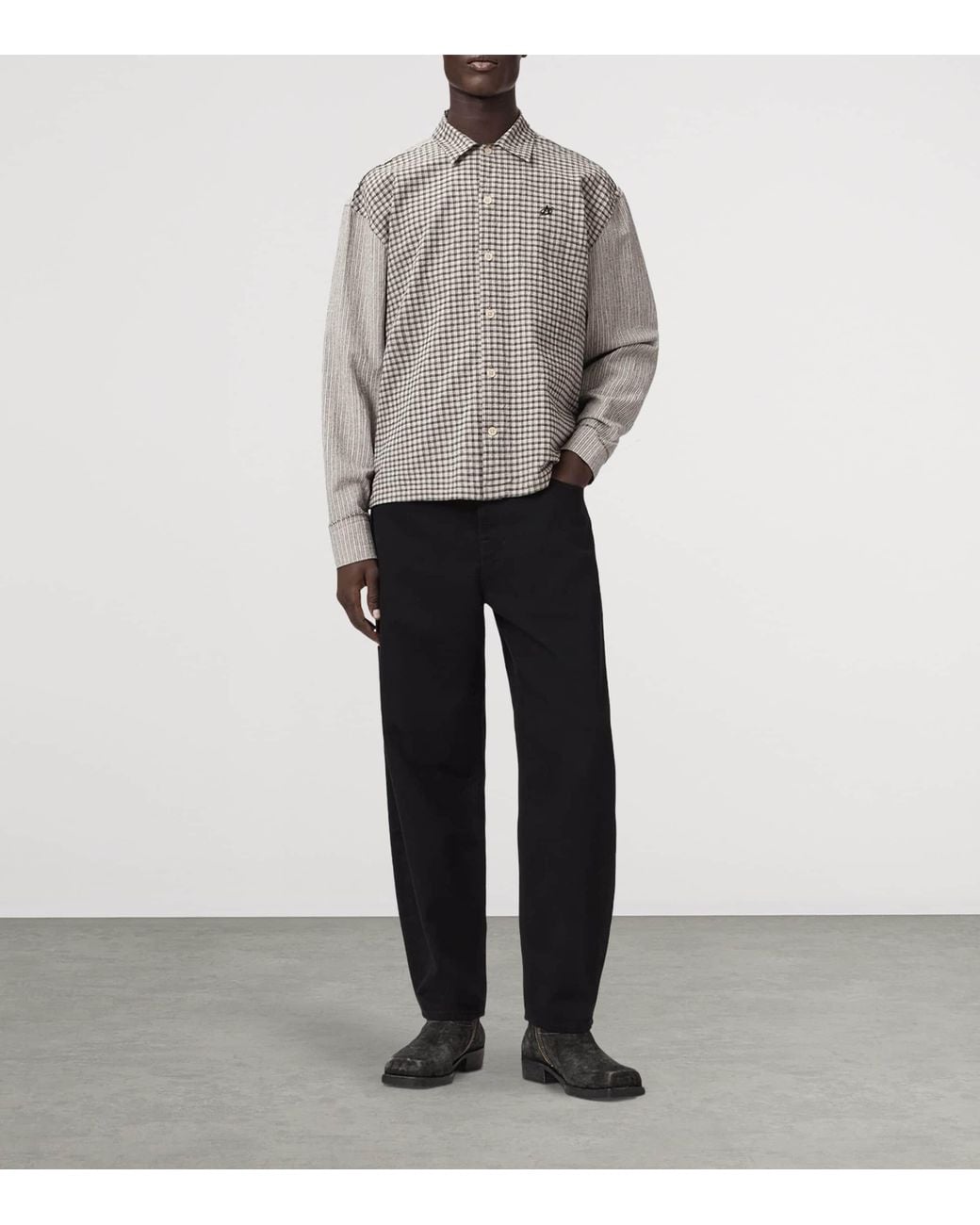 AllSaints Gray Organic Cotton Check Cage Shirt for men
