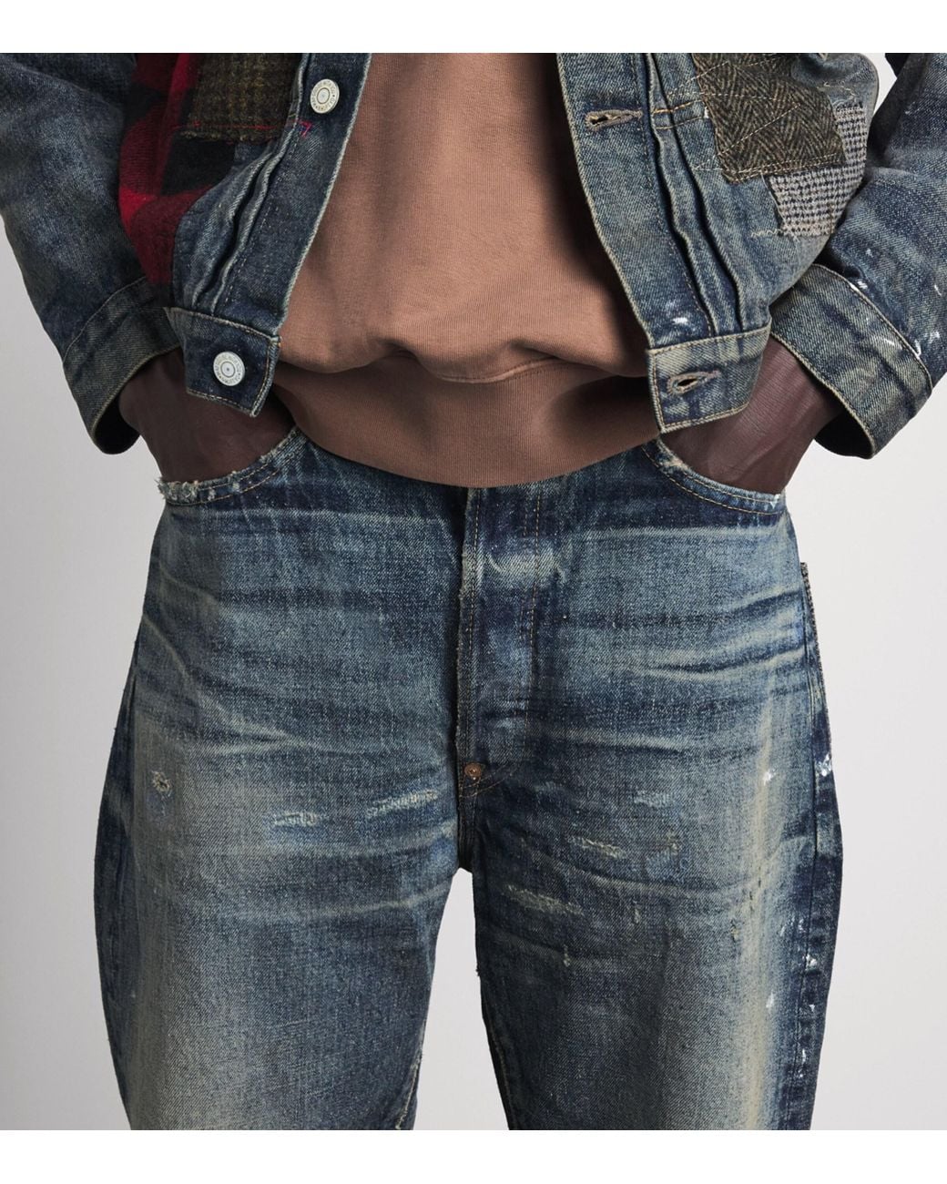 Junya Watanabe Blue Distressed Patchwork Straight Jeans for men
