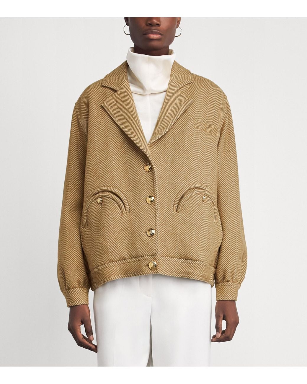 Blazé Milano Natural Wool-Cashmere Herringbone Cleo Bomber Jacket