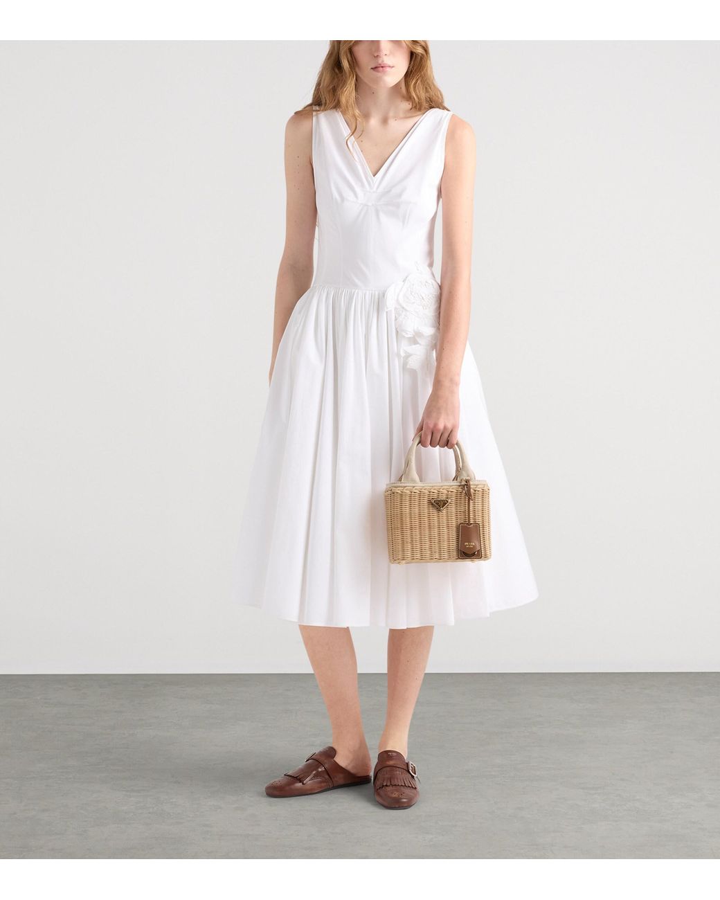 Prada Brown Small Wicker Top-Handle Bag