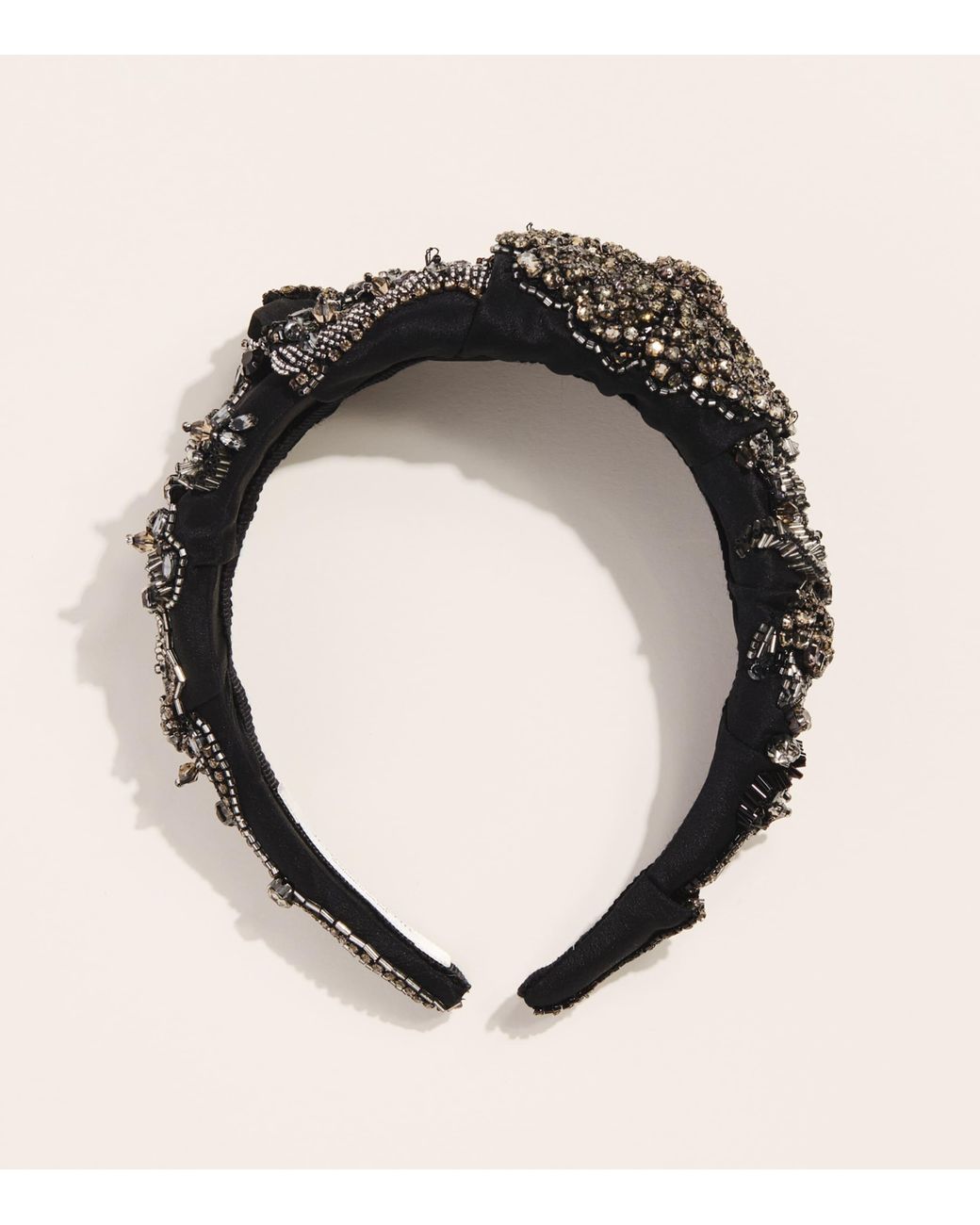 Jennifer Behr Black Satin Embellished Scarlette Headband