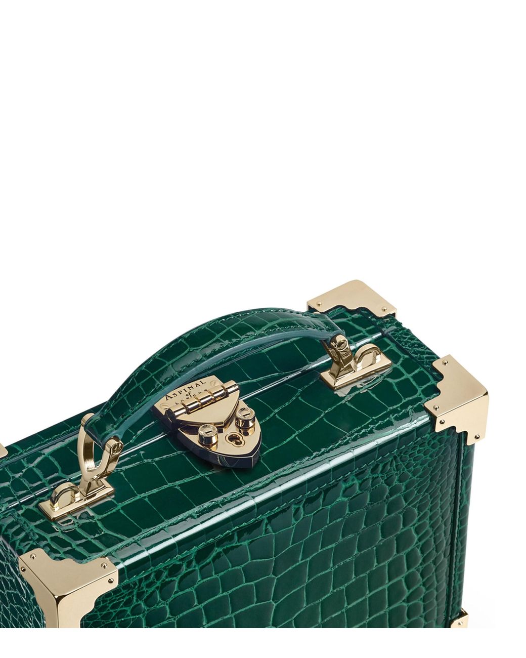 Aspinal Green Mini Leather Trunk Clutch Bag