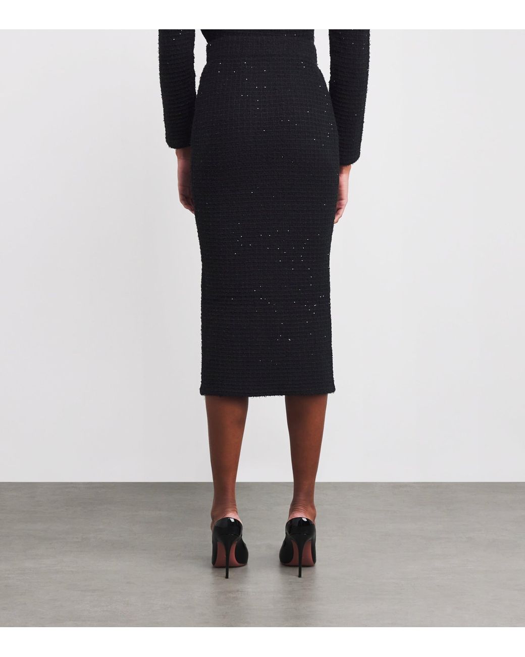 Self-Portrait Black Textured Midi Skirt