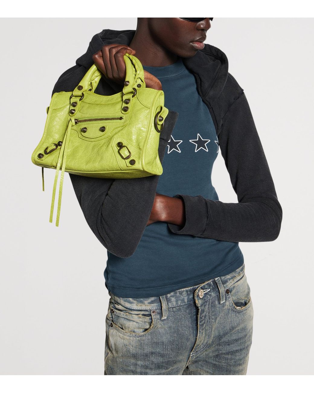 Balenciaga Green Mini Lambskin Le City Top-Handle Bag