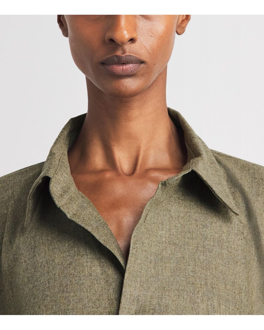 Eskandar Green Wool-Blend Shirt Dress