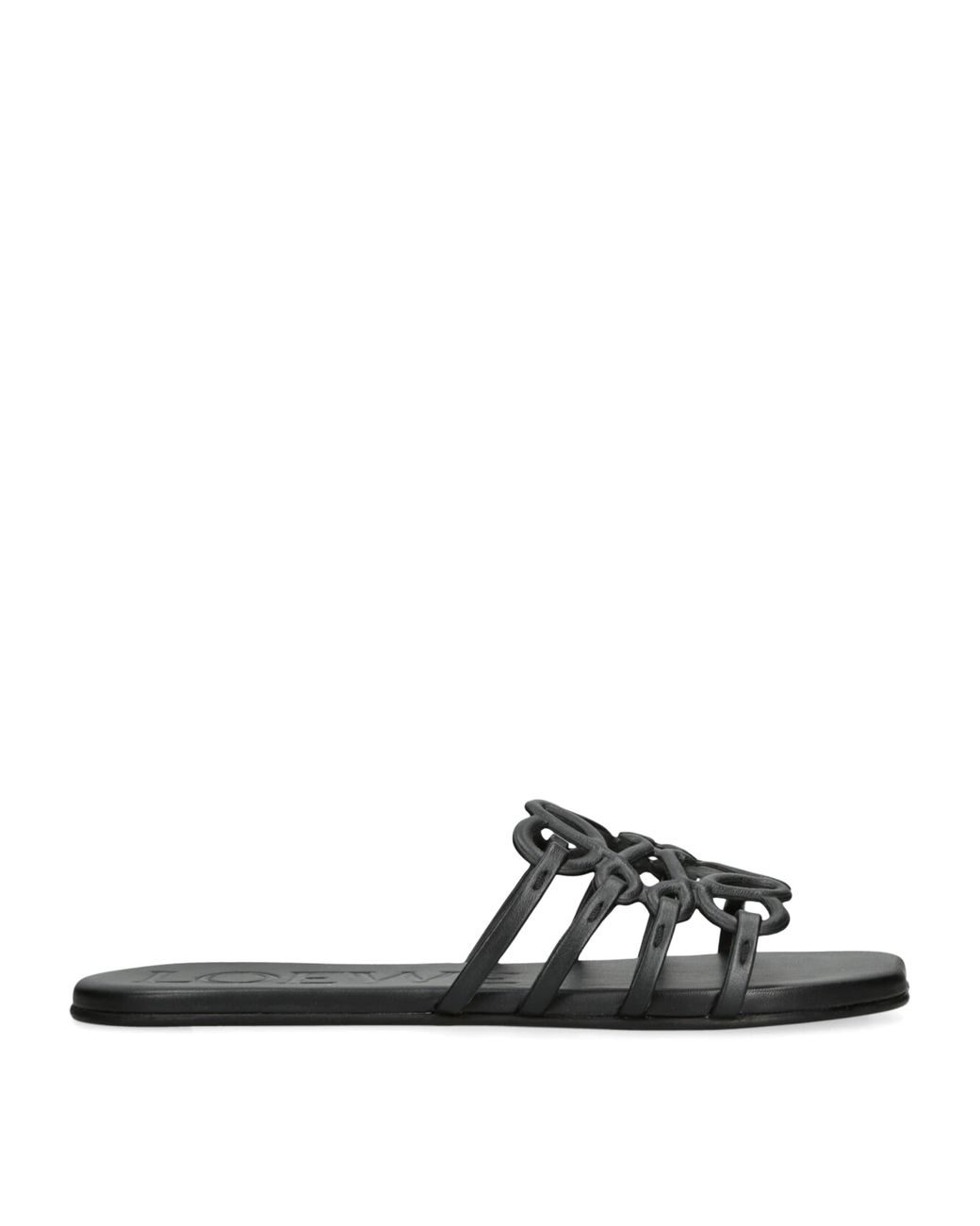 Loewe Black Leather Petal Anagram Slides