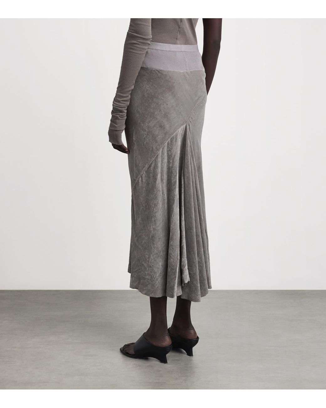 Rick Owens Gray Velvet Midi Slip Skirt