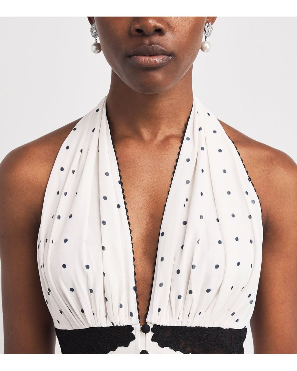 Self-Portrait White Polka-Dot Halterneck Midi Dress