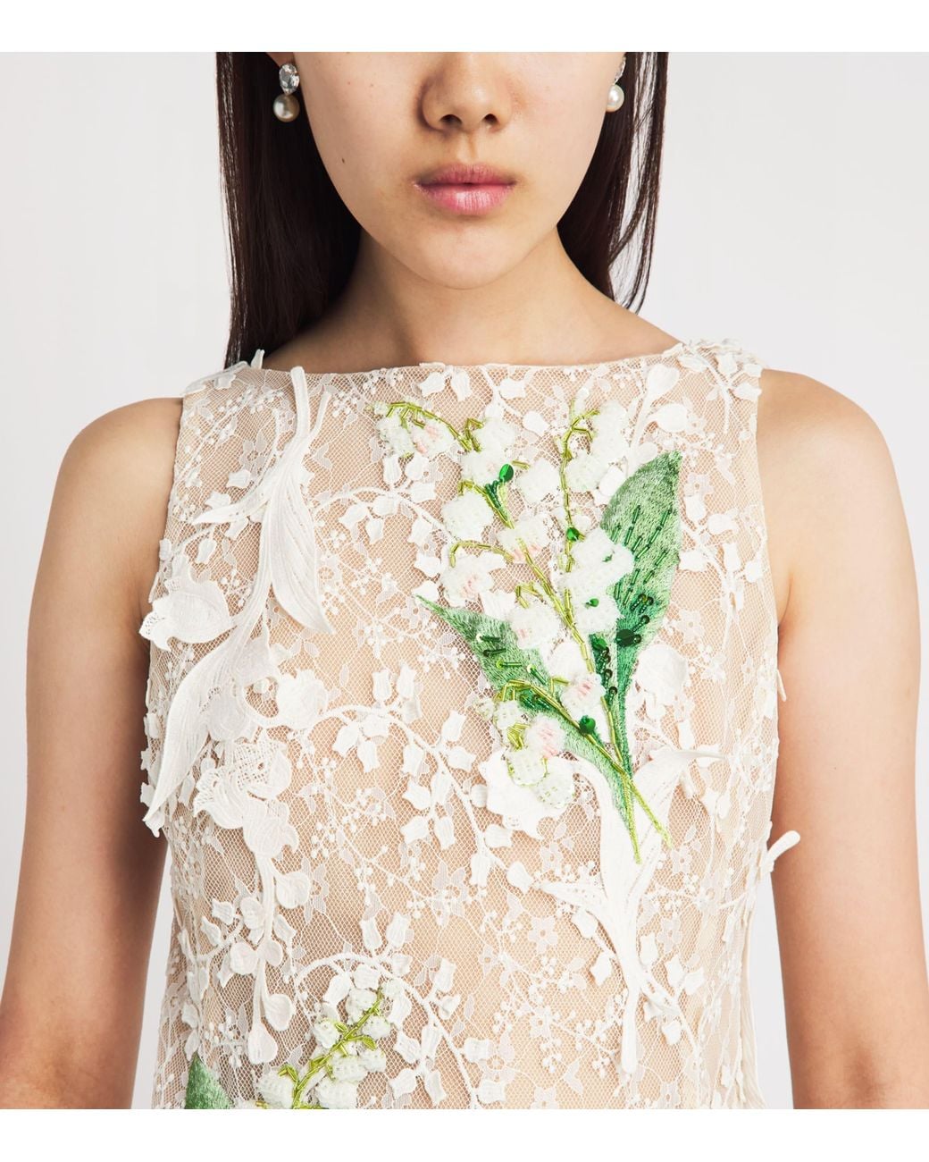 LEO LIN Natural Lace Embellished Cleo Midi Dress