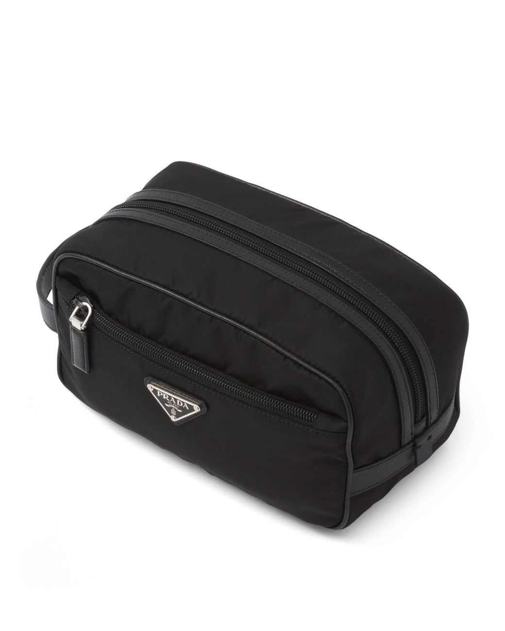 Prada Black Re-Nylon And Saffiano Leather Wash Bag for men