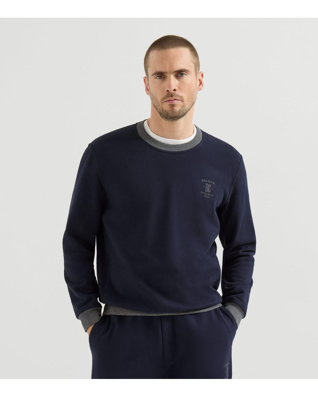 Brunello Cucinelli Blue Cotton Embroidered Sweatshirt for men