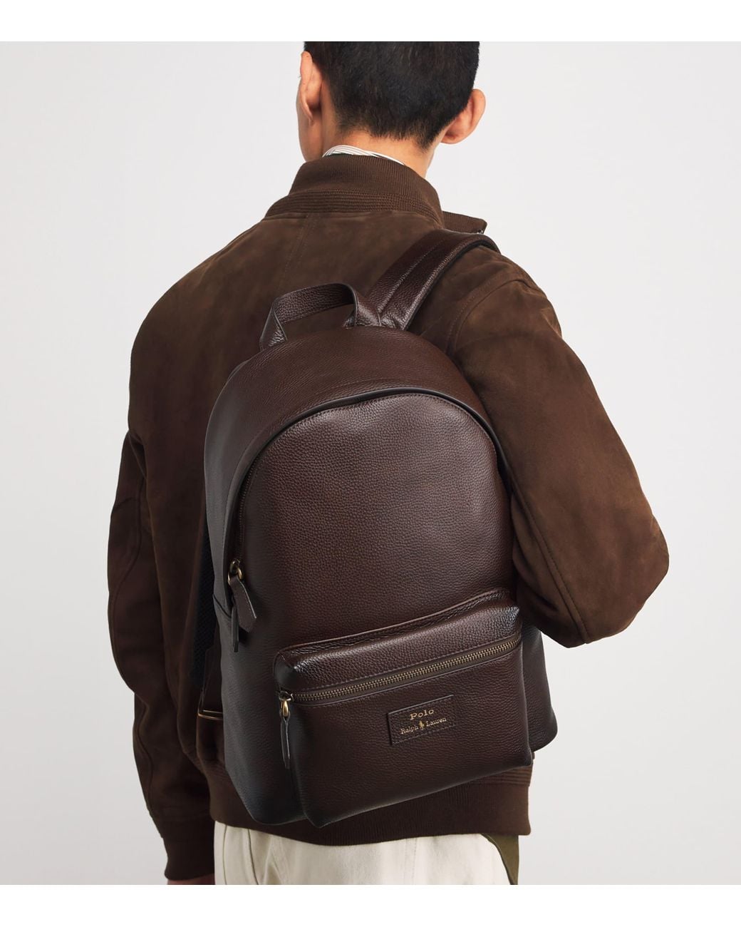 Polo Ralph Lauren Brown Leather Logo Backpack for men