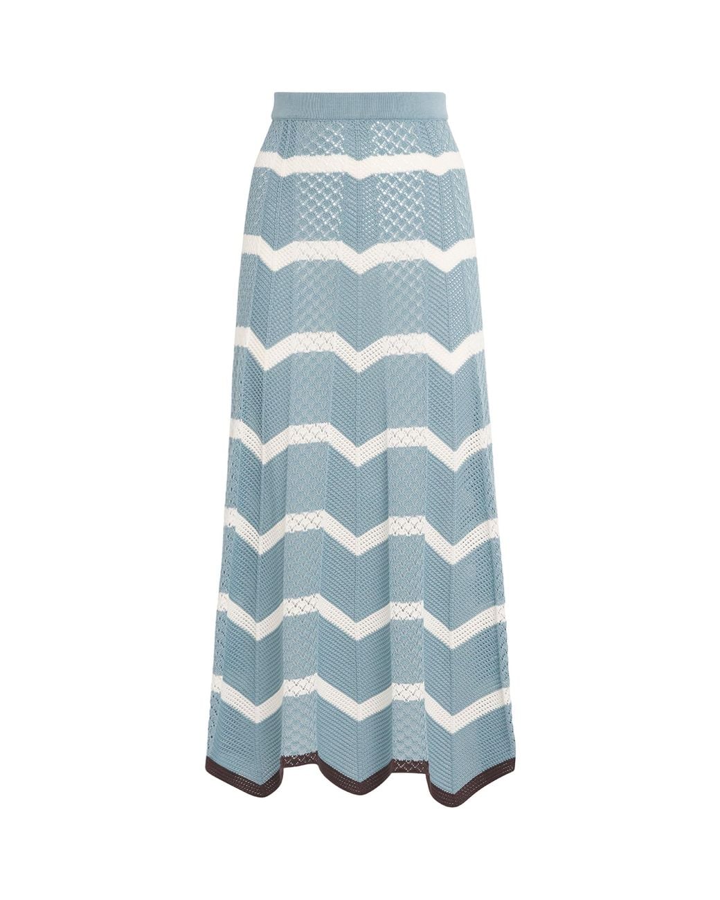 LaDoubleJ Blue Cotton Chevron Midi Skirt