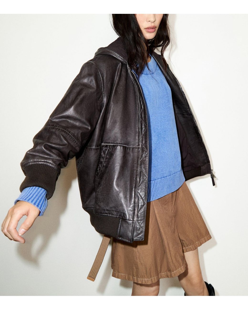 MAX&Co. Black Leather Bomber Jacket