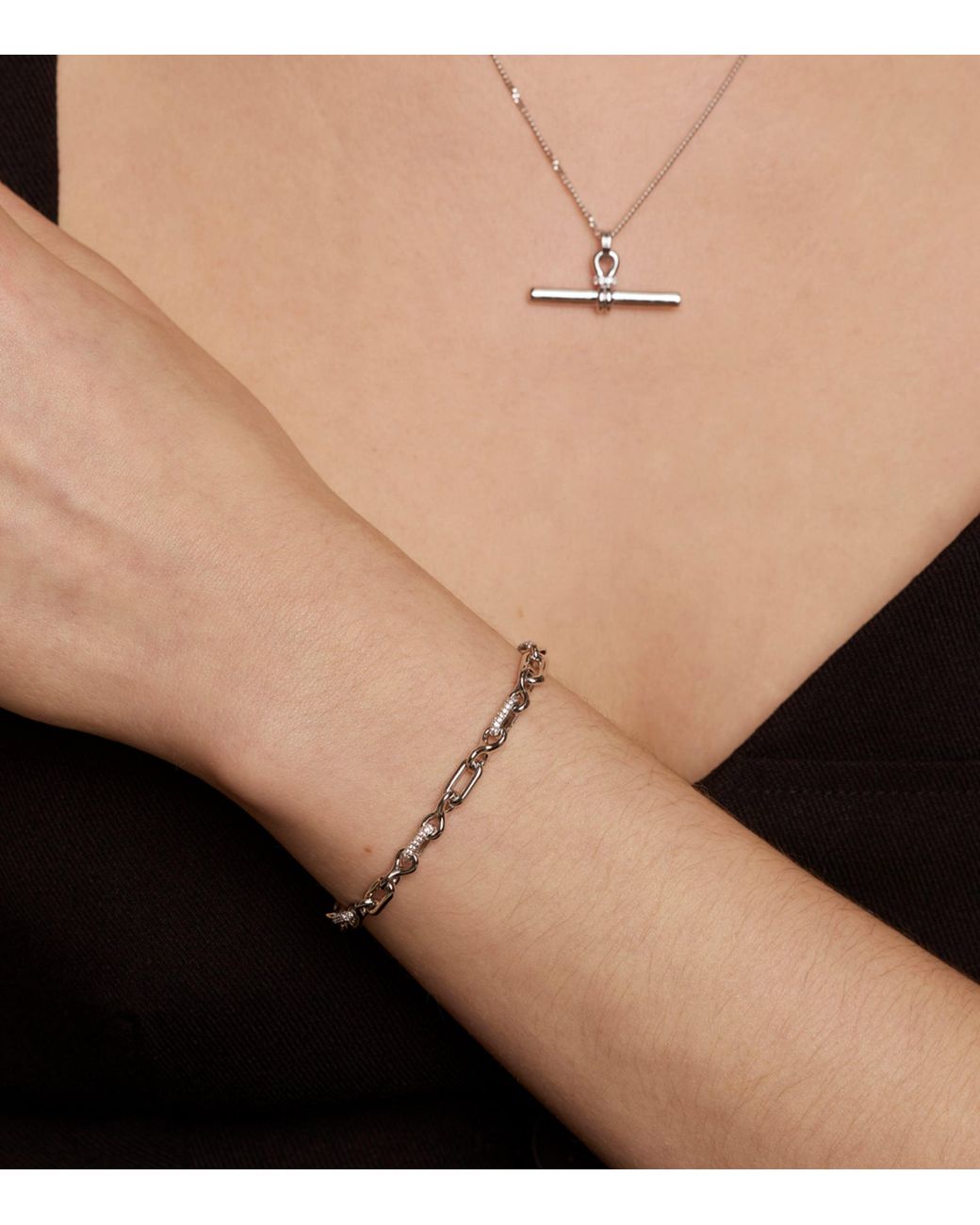 Astrid & Miyu Metallic Rhodium-Plated Pavé Chain Link Bracelet