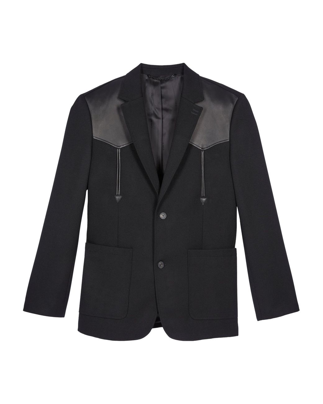 Black blazer with leather trim sale
