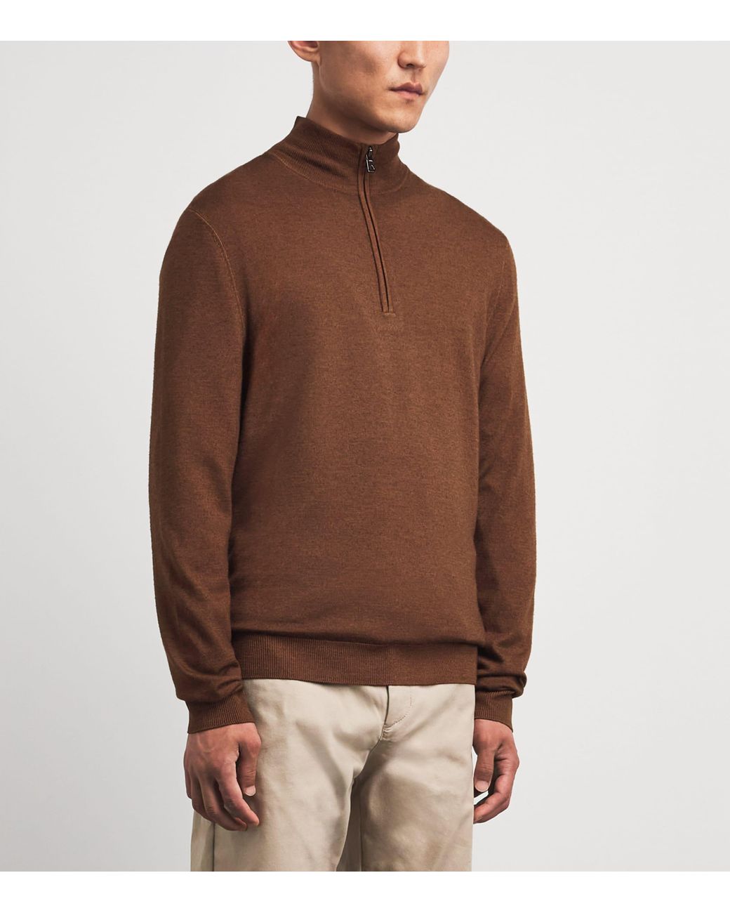 Bogner Brown Virgin Wool Ouri Quarter-Zip Sweater for men