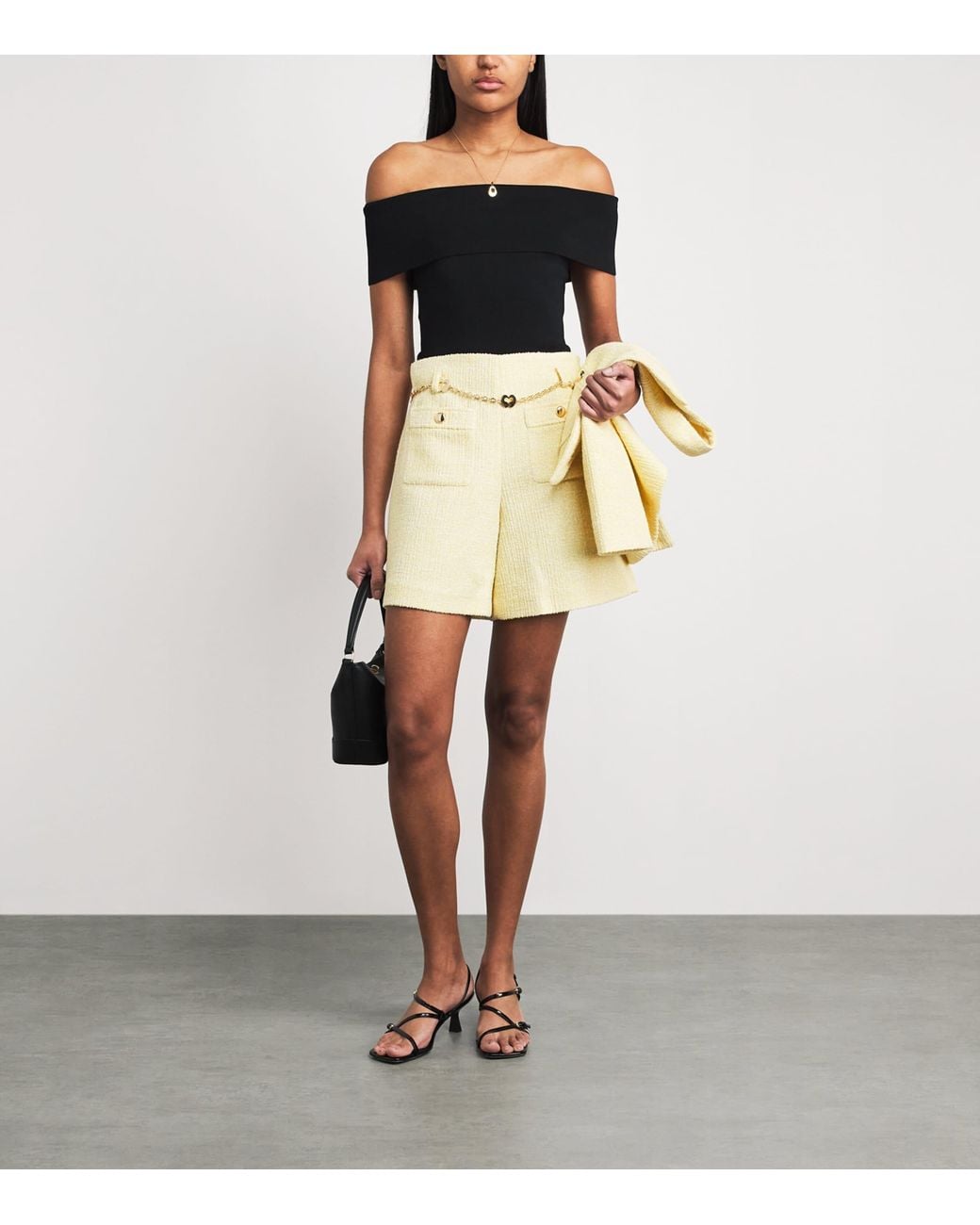 Maje Black Rib-Knit Off-The-Shoulder Top