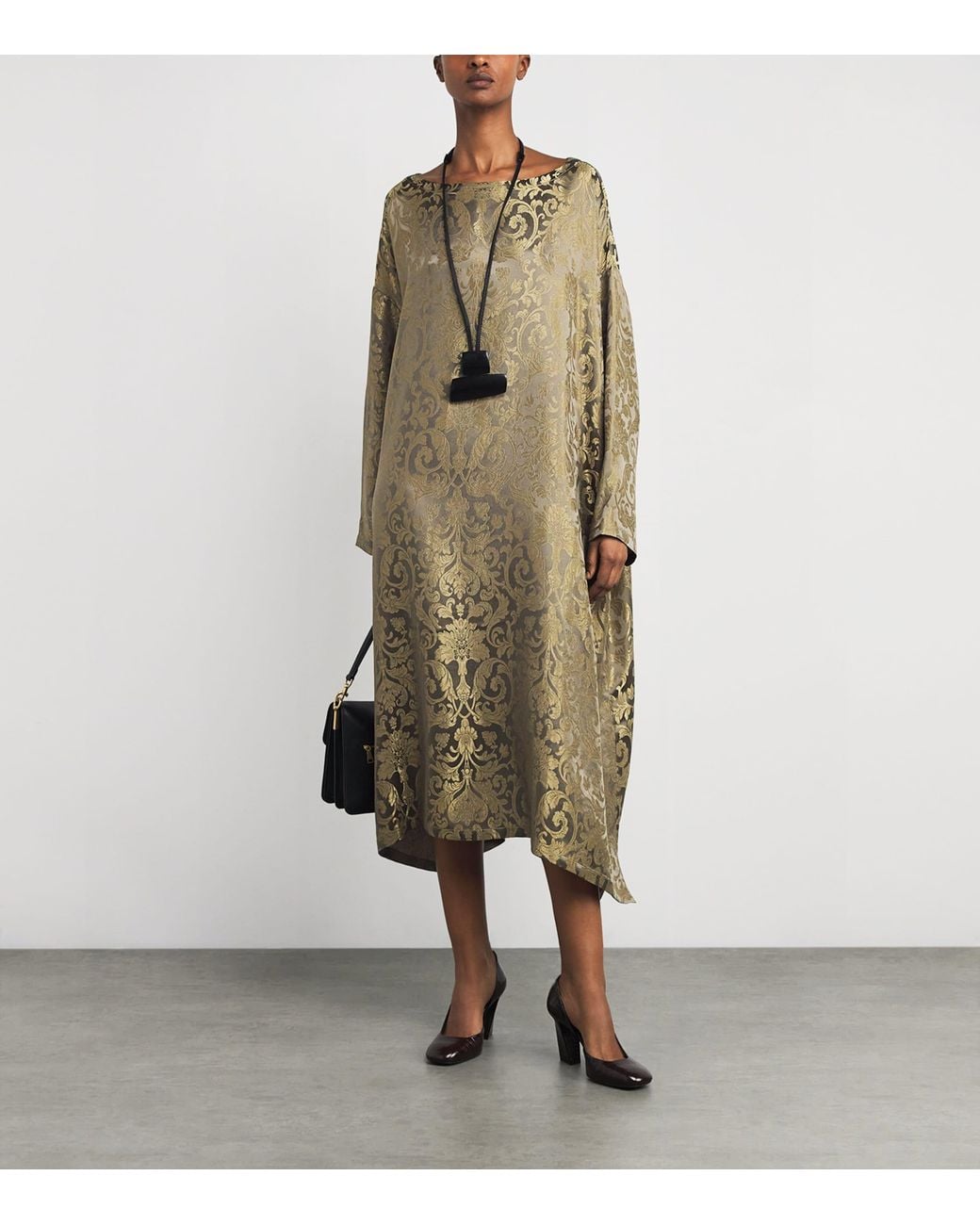 Eskandar Natural Metallic Jacquard Midi Dress
