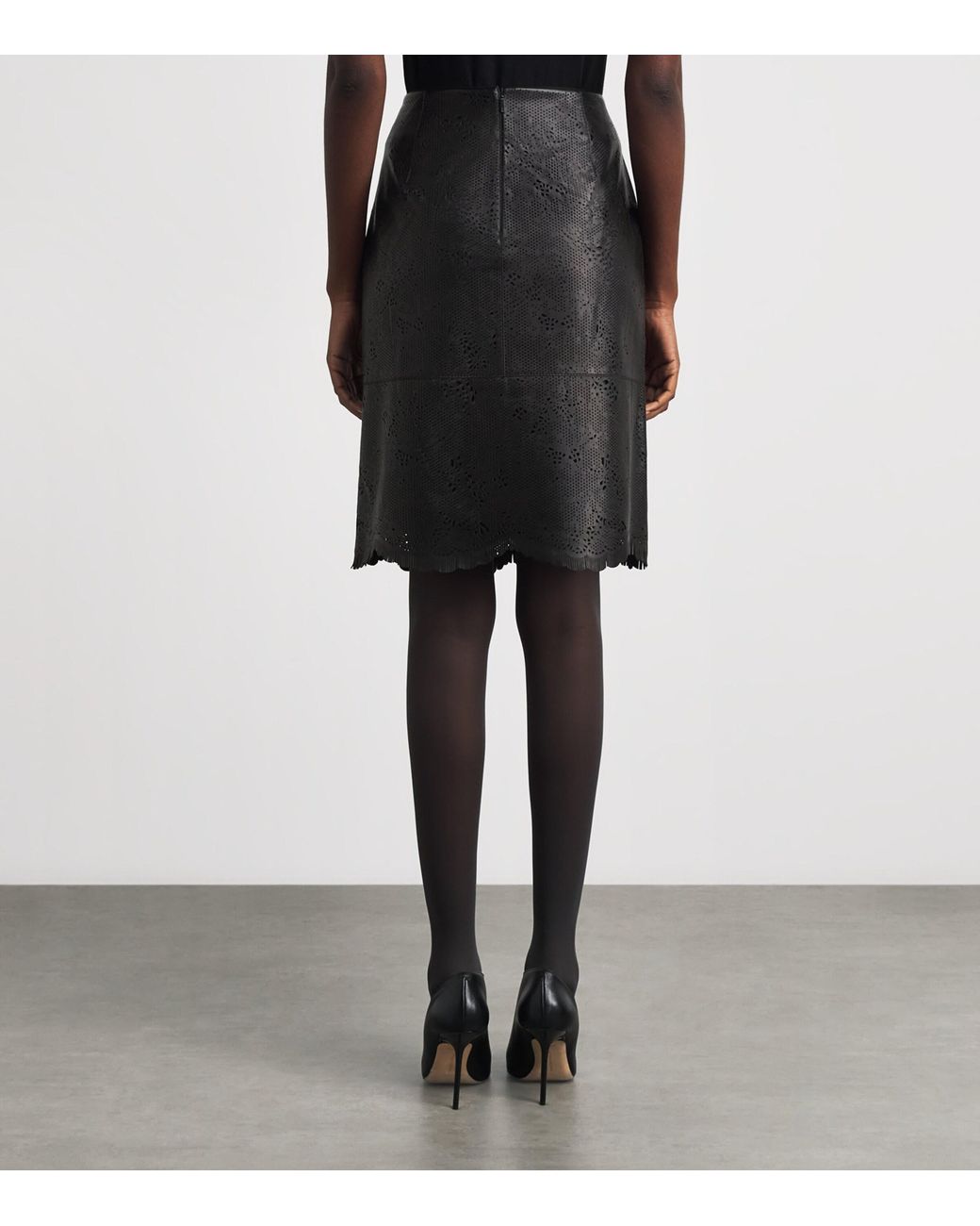 Lafayette 148 New York Black Lambskin Laser-Cut Mini Skirt