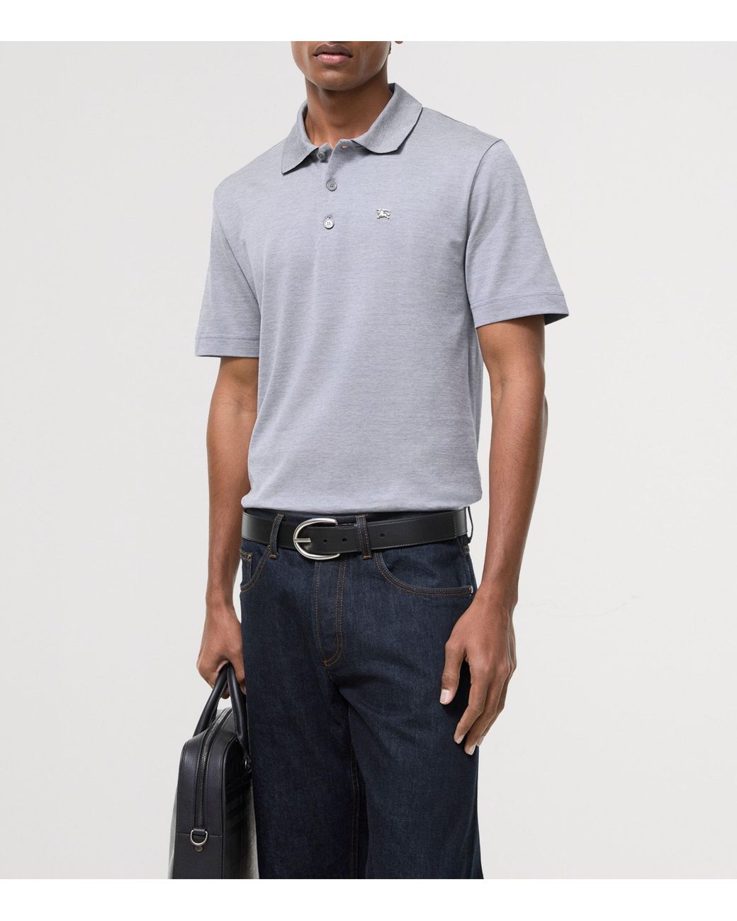 Burberry Gray Cotton Metallic Ekd Polo Shirt for men