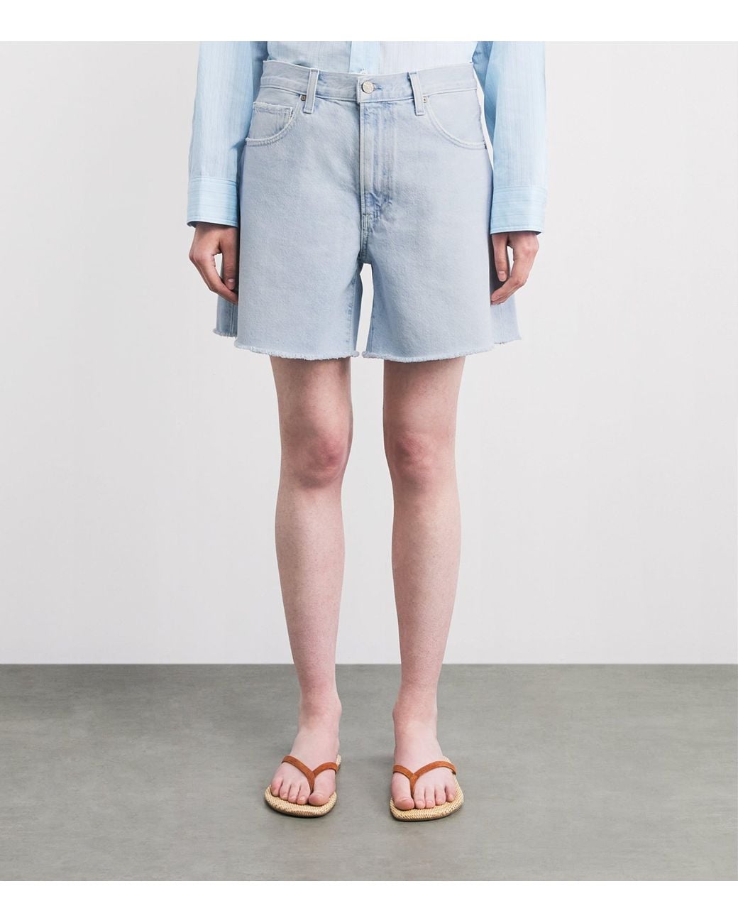 PAIGE Blue Archie Long Denim Shorts
