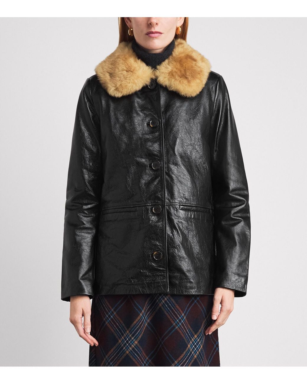 Doen Black Leather Shearling-Collar Seville Jacket