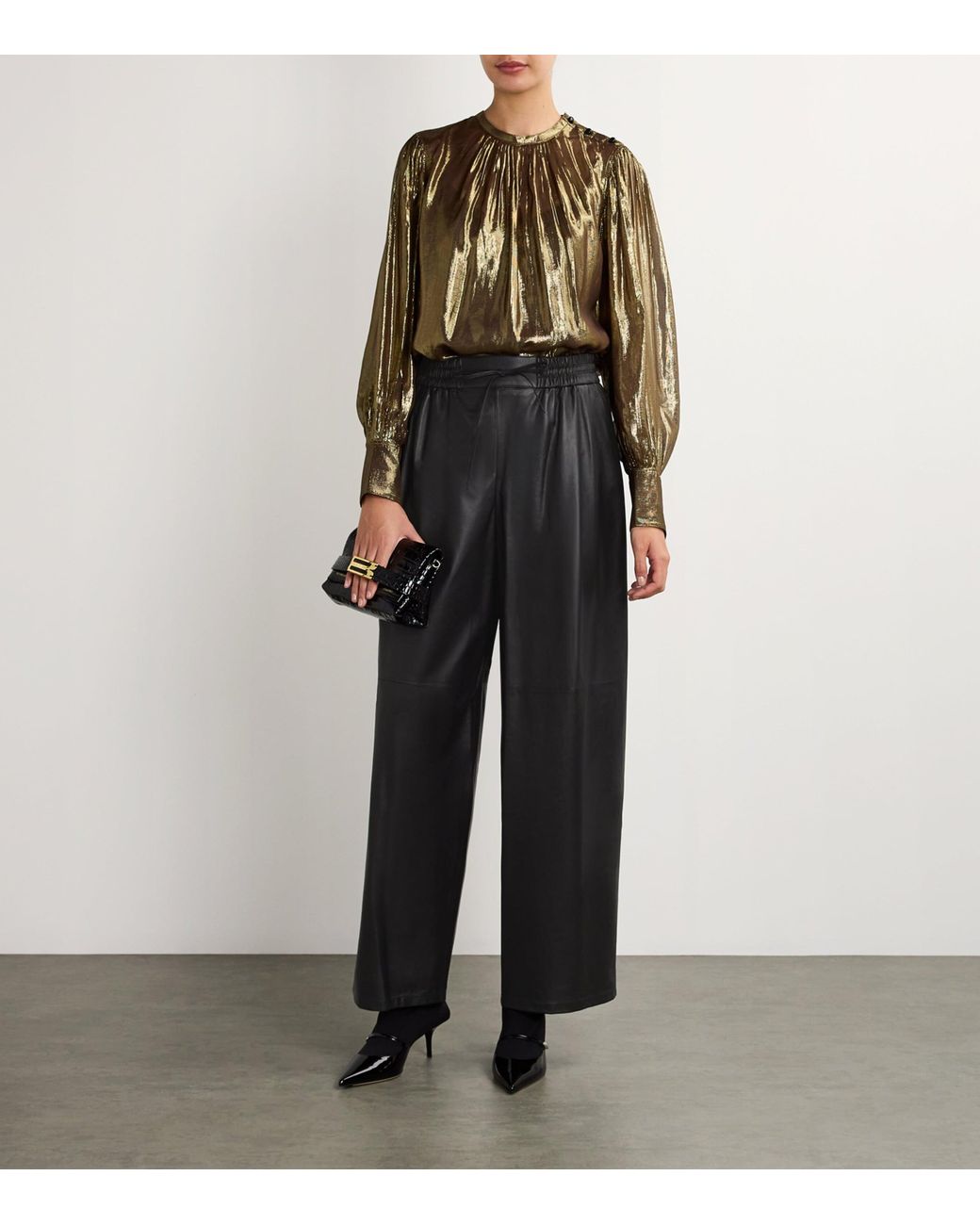 Yves Salomon Black Lambskin Wide-Leg Trousers