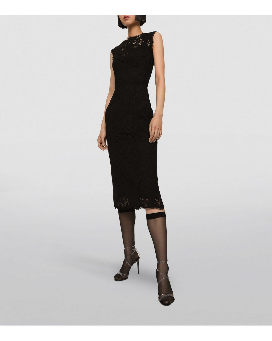 Dolce & Gabbana Black Stretch-Lace Midi Dress