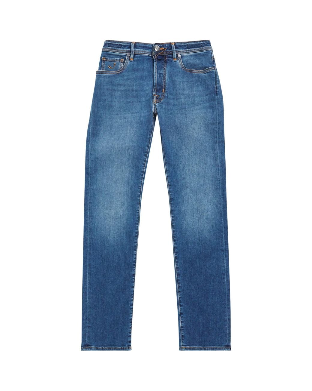Jacob Cohen Blue Crocodile Leather Patch Straight Jeans for men