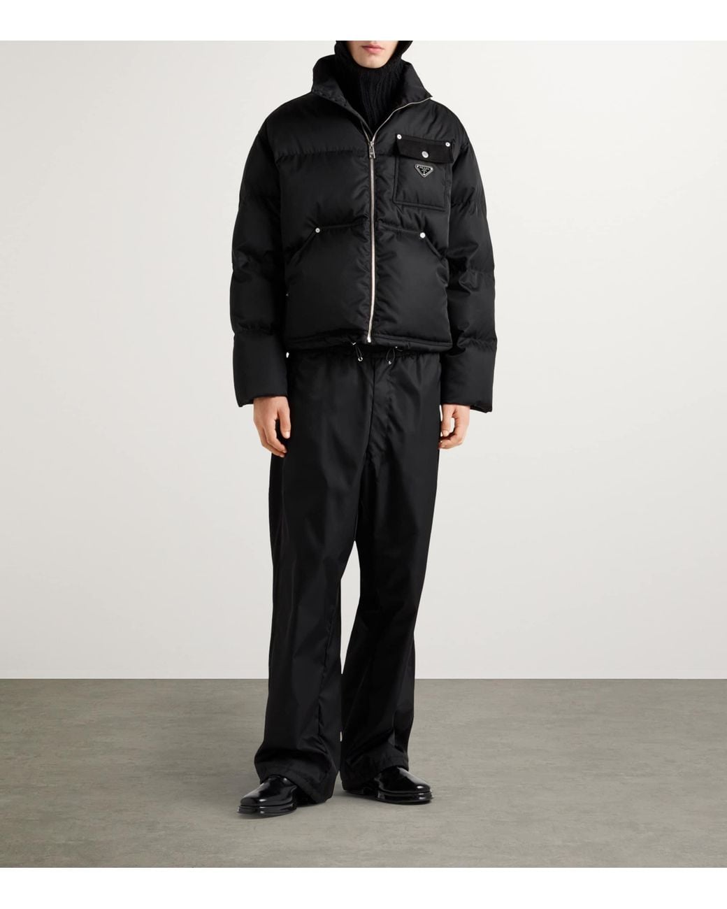 Prada Black Cropped Triangle-Logo Padded Jacket for men